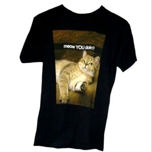 Cute Kitty Black T Shirt Meow You Doin? Fun Tee Cat Lady Top Funny Tshirt Humor
